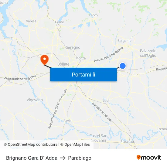 Brignano Gera D' Adda to Parabiago map
