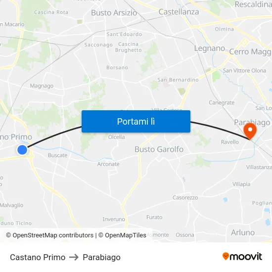 Castano Primo to Parabiago map