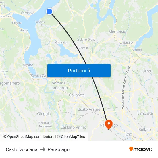 Castelveccana to Parabiago map