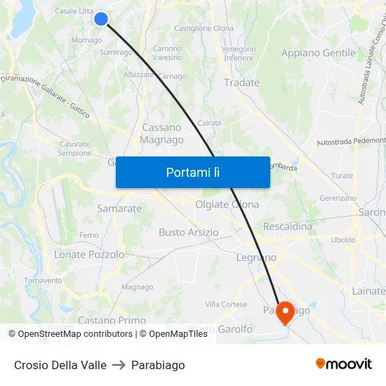 Crosio Della Valle to Parabiago map