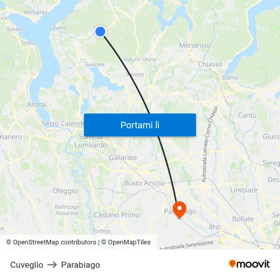 Cuveglio to Parabiago map