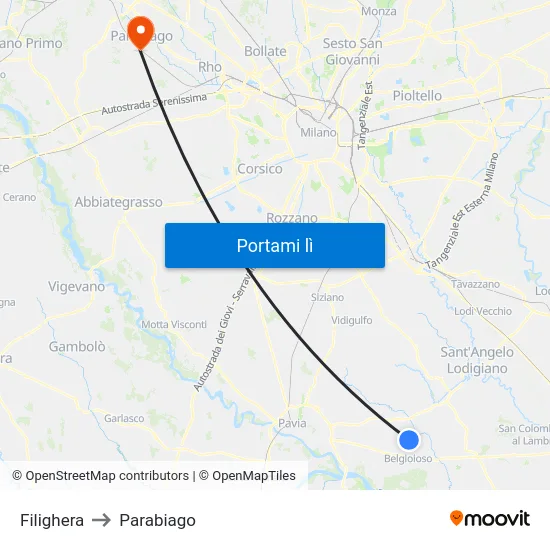 Filighera to Parabiago map