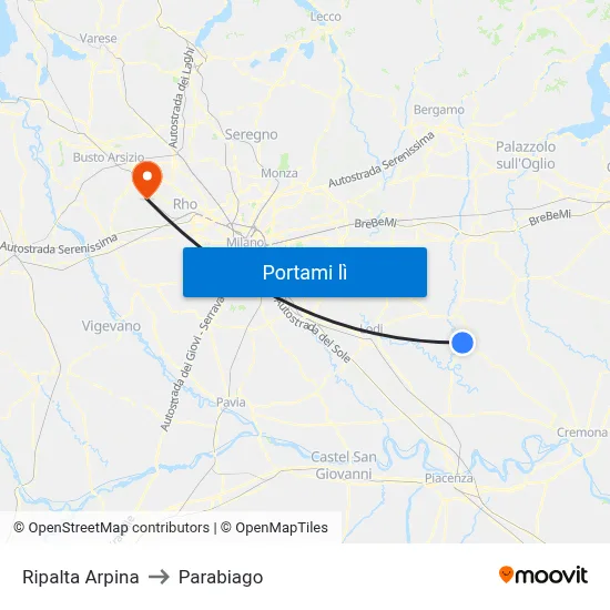Ripalta Arpina to Parabiago map