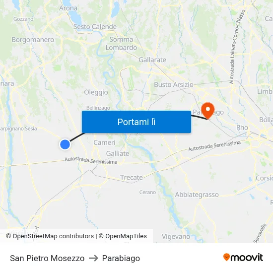San Pietro Mosezzo to Parabiago map