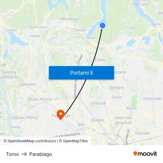 Torno to Parabiago map
