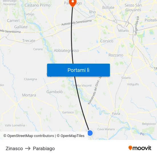 Zinasco to Parabiago map