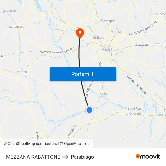 MEZZANA RABATTONE to Parabiago map