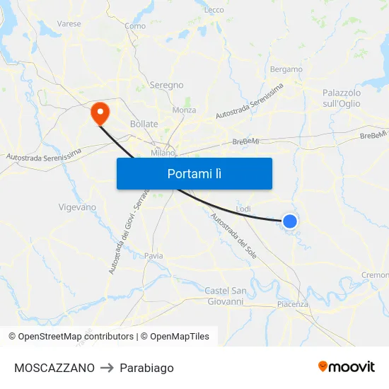 MOSCAZZANO to Parabiago map