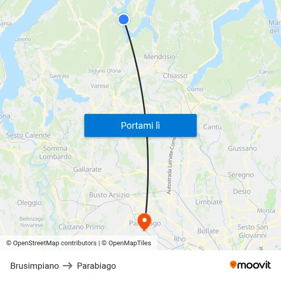 Brusimpiano to Parabiago map