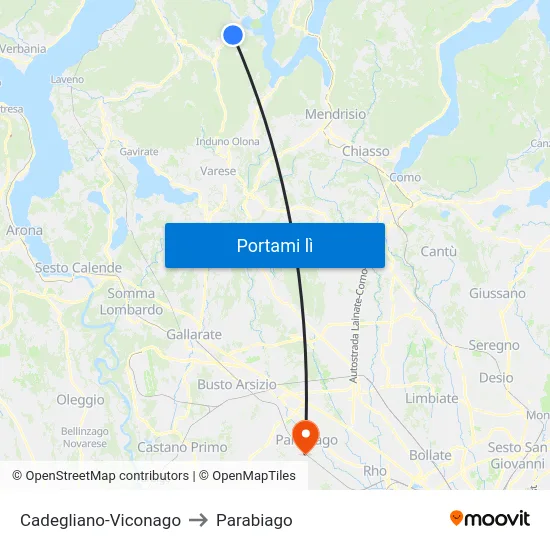 Cadegliano-Viconago to Parabiago map