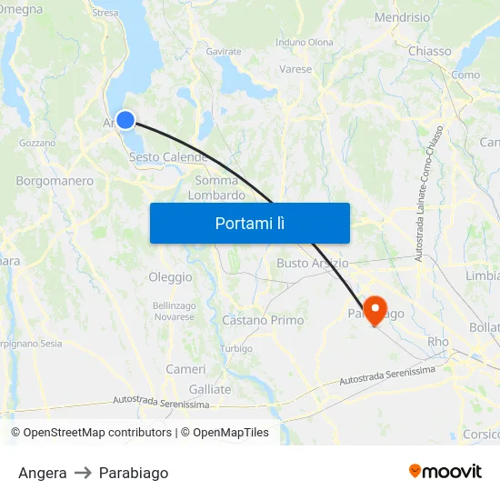 Angera to Parabiago map