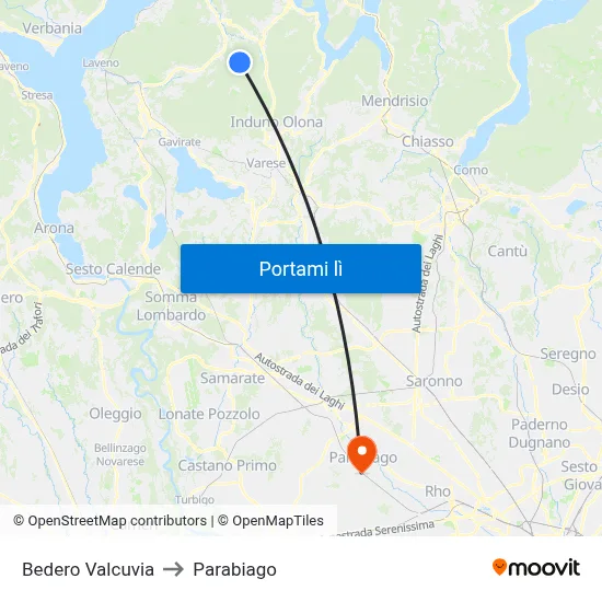 Bedero Valcuvia to Parabiago map
