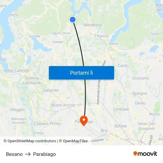 Besano to Parabiago map