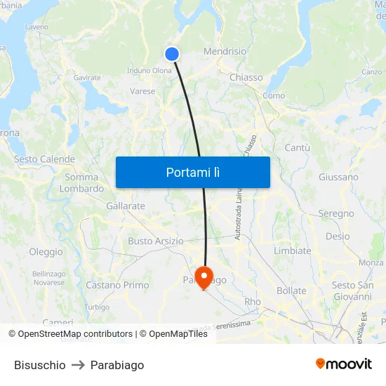 Bisuschio to Parabiago map