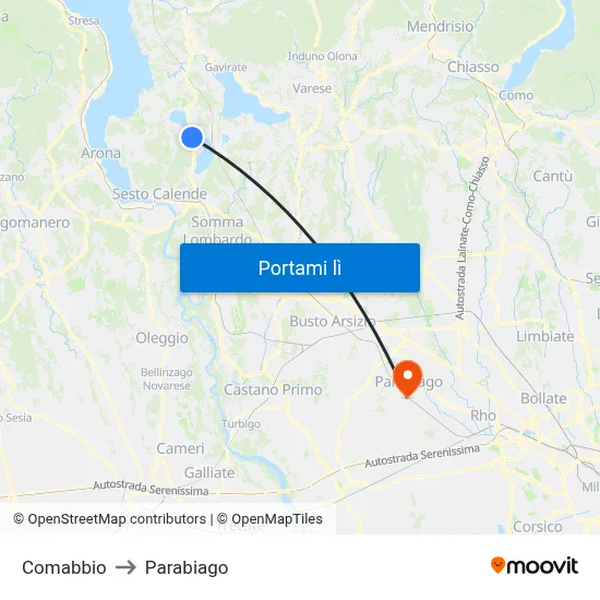 Comabbio to Parabiago map