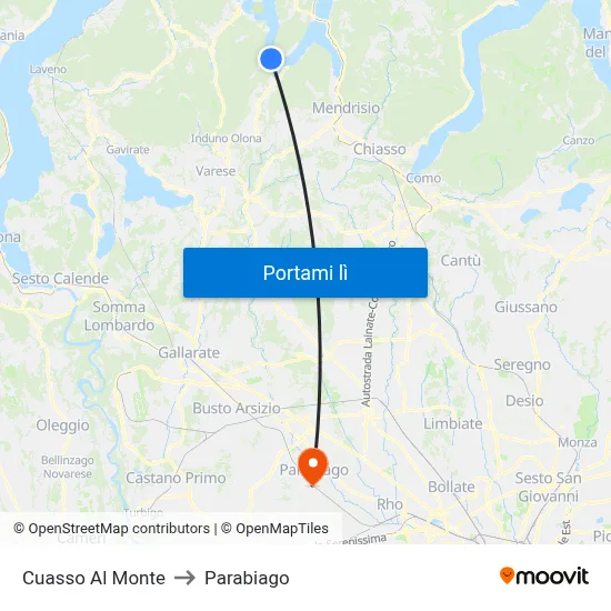 Cuasso Al Monte to Parabiago map