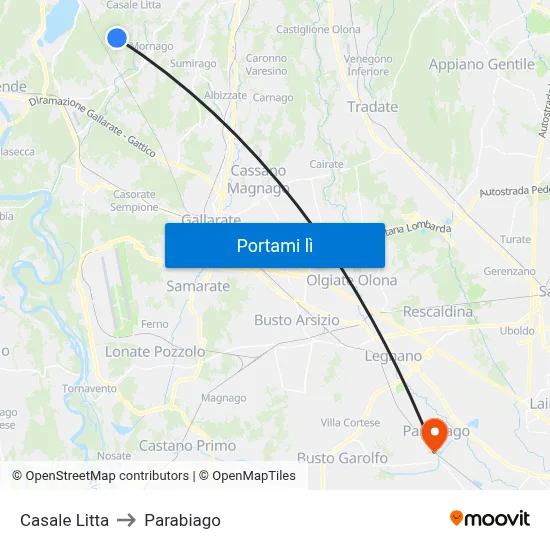 Casale Litta to Parabiago map