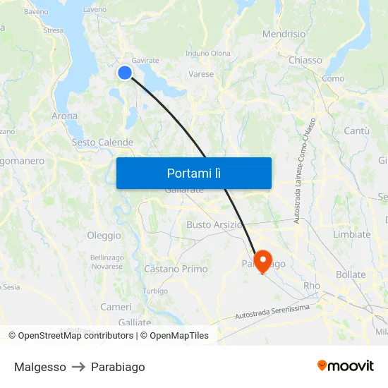 Malgesso to Parabiago map
