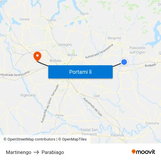 Martinengo to Parabiago map
