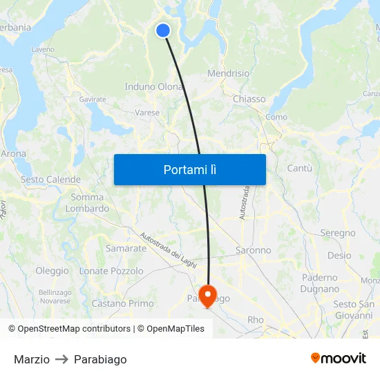 Marzio to Parabiago map