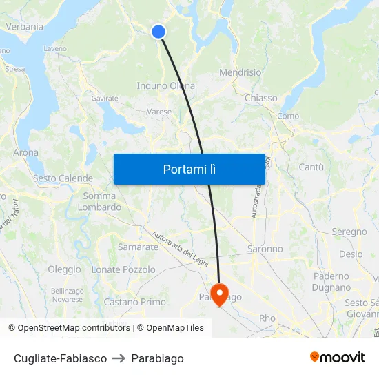 Cugliate-Fabiasco to Parabiago map