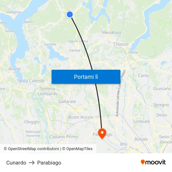Cunardo to Parabiago map