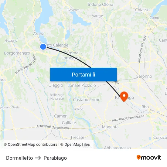 Dormelletto to Parabiago map