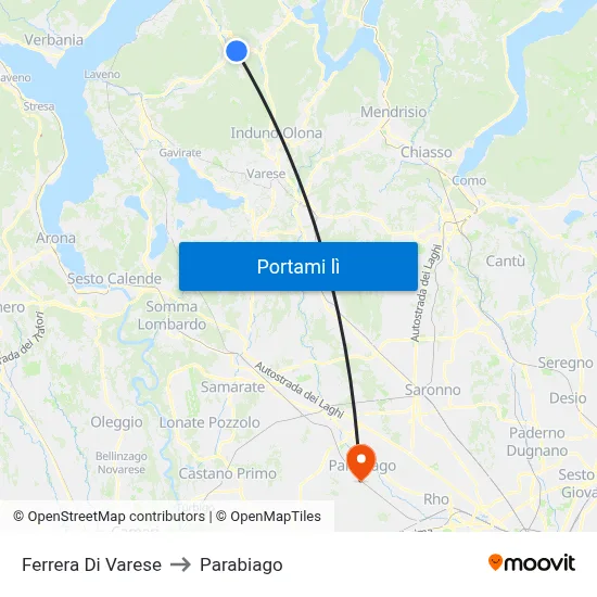 Ferrera Di Varese to Parabiago map