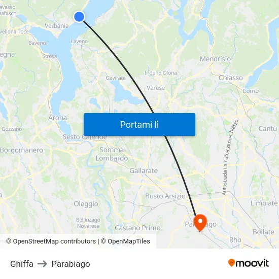 Ghiffa to Parabiago map