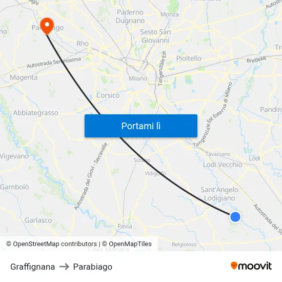 Graffignana to Parabiago map
