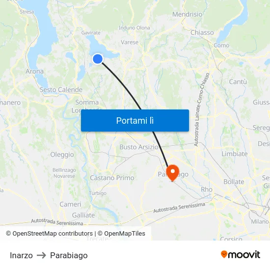 Inarzo to Parabiago map