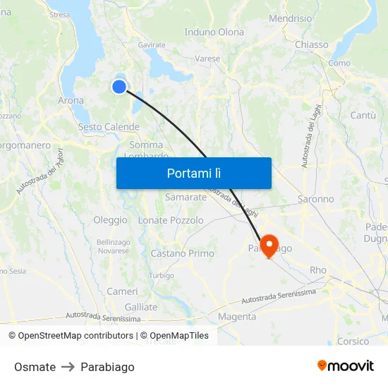 Osmate to Parabiago map