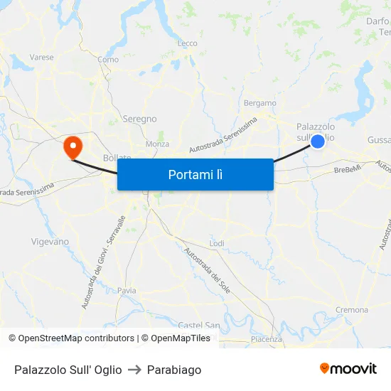 Palazzolo Sull' Oglio to Parabiago map