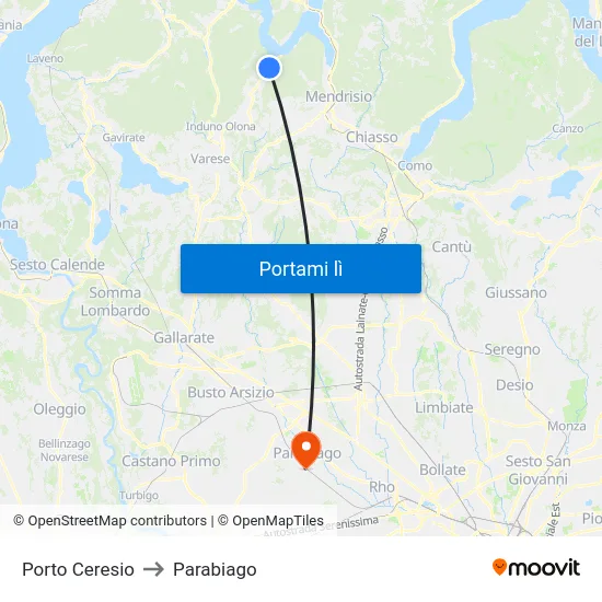 Porto Ceresio to Parabiago map
