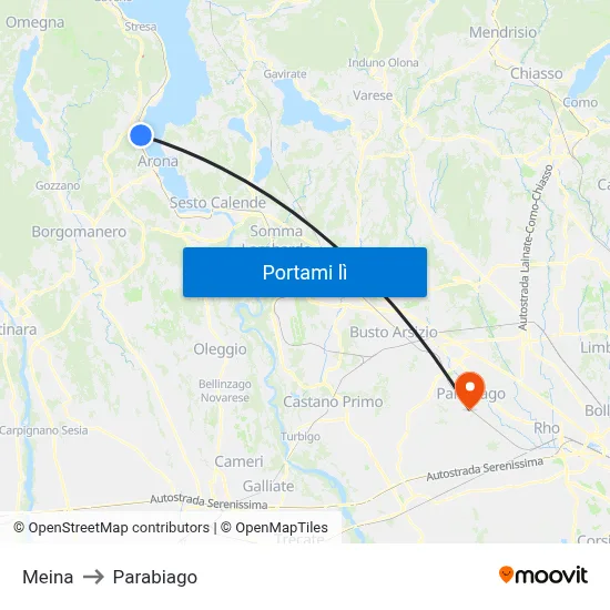 Meina to Parabiago map