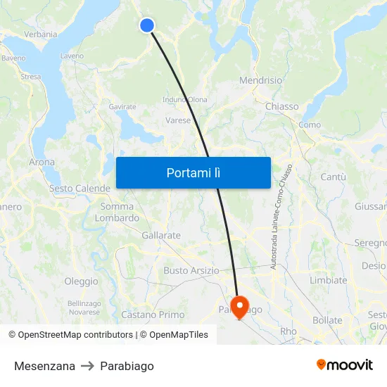 Mesenzana to Parabiago map