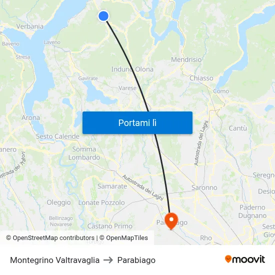 Montegrino Valtravaglia to Parabiago map