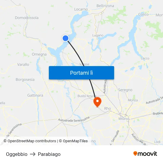 Oggebbio to Parabiago map