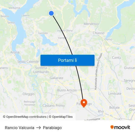 Rancio Valcuvia to Parabiago map
