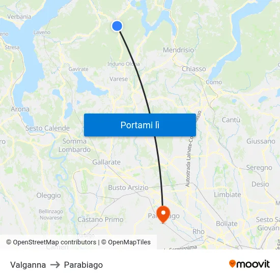 Valganna to Parabiago map