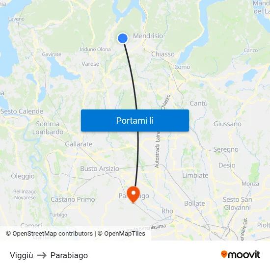 Viggiù to Parabiago map
