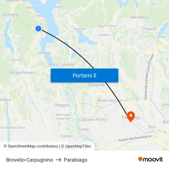 Brovello-Carpugnino to Parabiago map