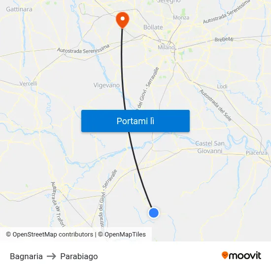 Bagnaria to Parabiago map