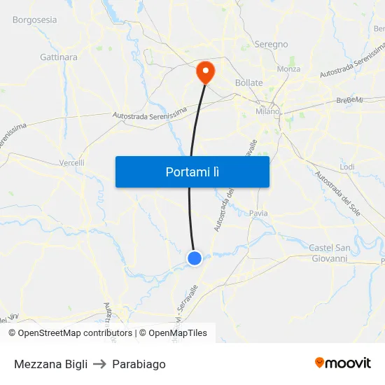 Mezzana Bigli to Parabiago map
