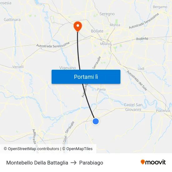 Montebello Della Battaglia to Parabiago map