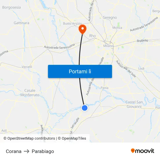 Corana to Parabiago map
