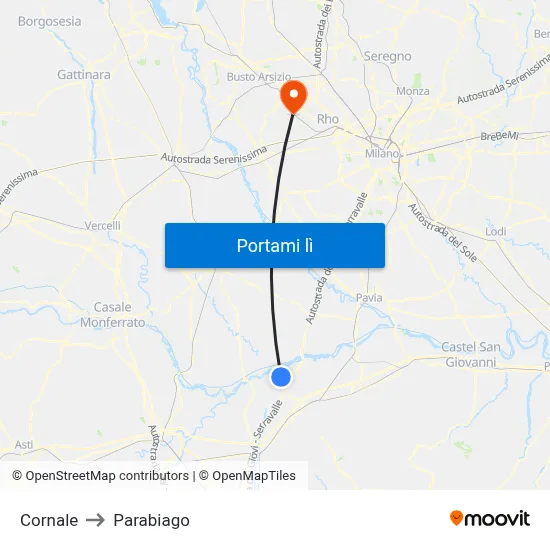 Cornale to Parabiago map