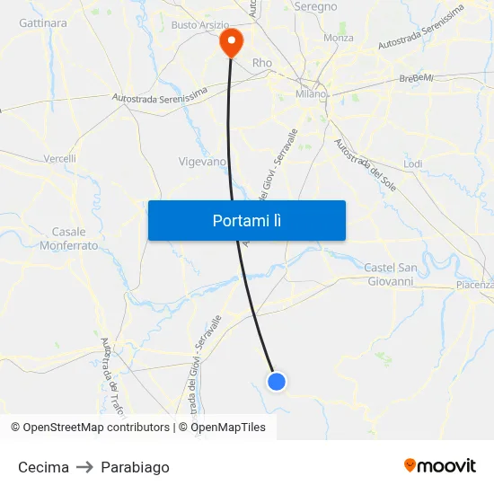 Cecima to Parabiago map