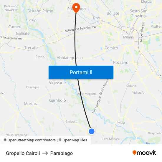 Gropello Cairoli to Parabiago map