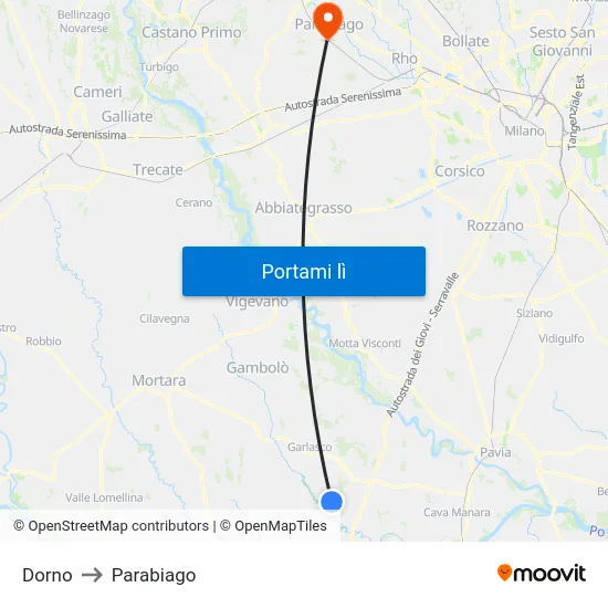 Dorno to Parabiago map